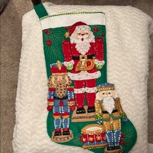 Festive Christmas Stocking with Nutcracker Design.